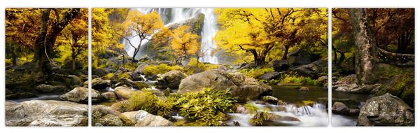 Obraz - Vodopády v podzimní krajině, žluté (170x50 cm)
