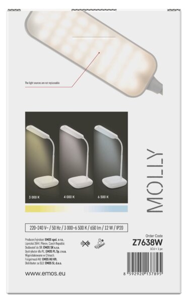 Stolní LED lampa MOLLY bílá