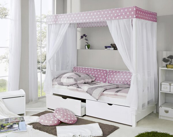 POSTEL S NEBESY, 90/200 cm růžová, bílá MID.YOU - Jednolůžkové postele, Online Only
