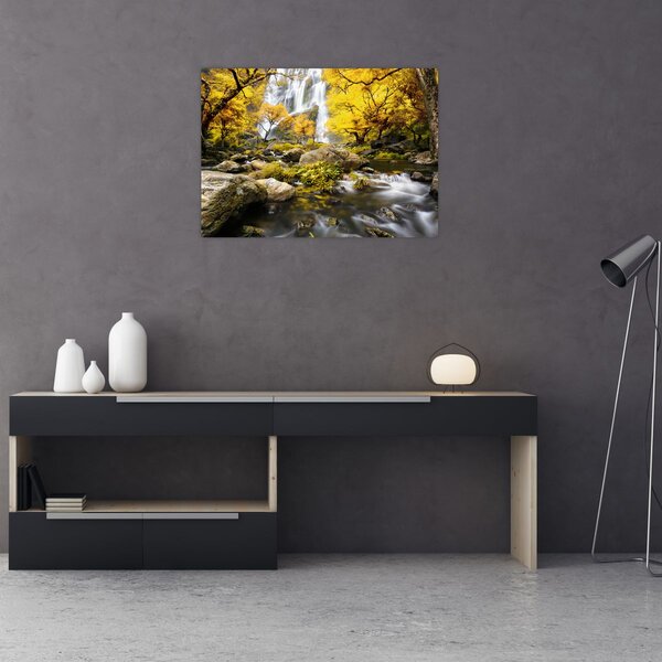 Obraz - Vodopády v podzimní krajině, žluté (70x50 cm)