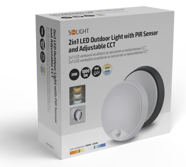 SOLIGHT LED venkovní osvětlení se senzorem CCT 15/18/20W 1800Lm 22cm 2v1 IP65