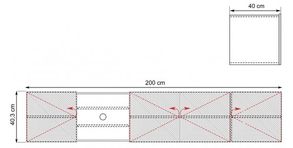 Závěsná TV skříňka Asha 200 cm s drážkovaným čelem a výklenkem - dub artisan / rivier stone mat