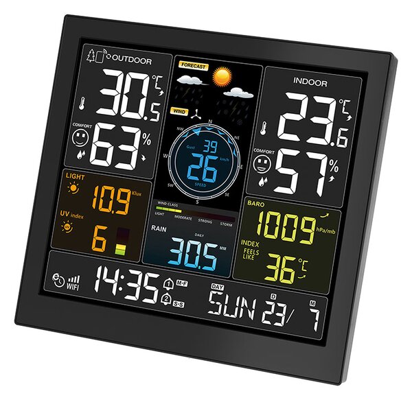 SOLIGHT Profesionální smart WIFI meteostanice s budíkem