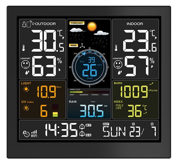 SOLIGHT Profesionální smart WIFI meteostanice s budíkem