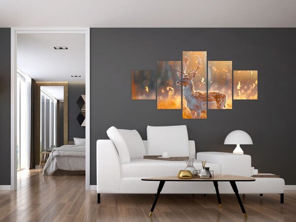 Obraz - Jelen v poli (125x70 cm)