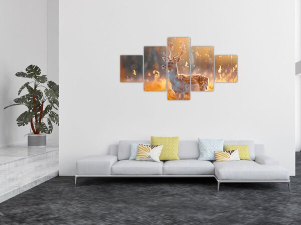 Obraz - Jelen v poli (125x70 cm)