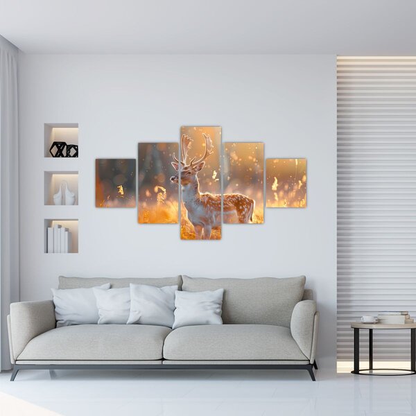 Obraz - Jelen v poli (125x70 cm)