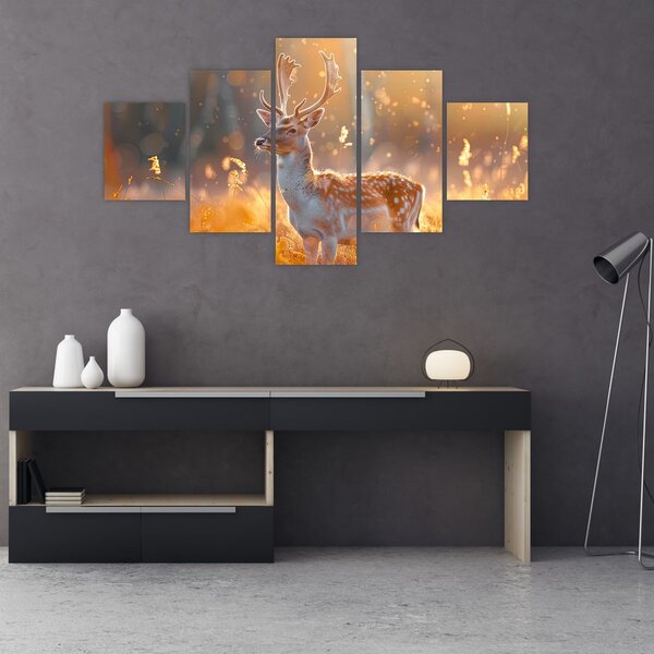 Obraz - Jelen v poli (125x70 cm)