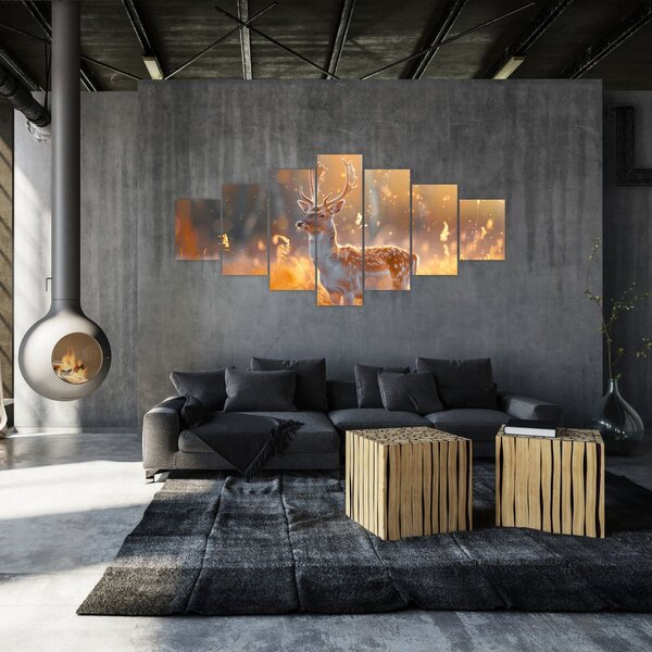 Obraz - Jelen v poli (210x100 cm)