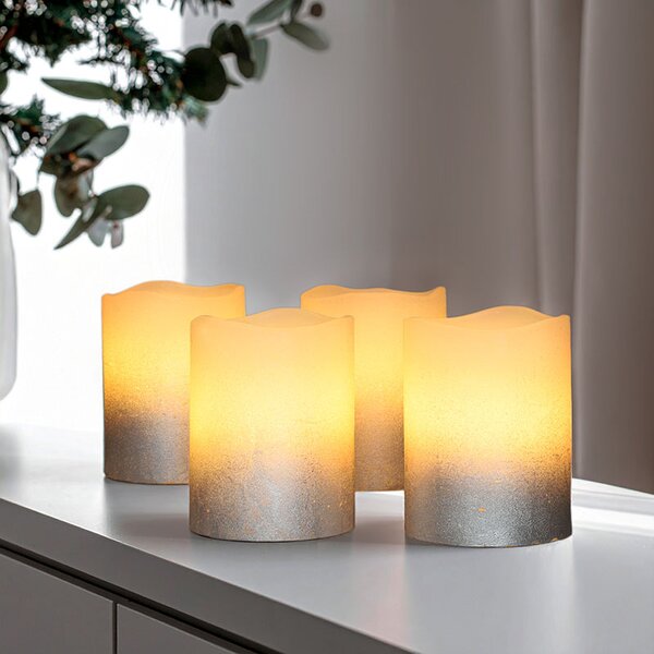 SOLIGHT Sada 4 LED svíček s časovačem 6,5cm, stříbrná barva, 4xCR2032