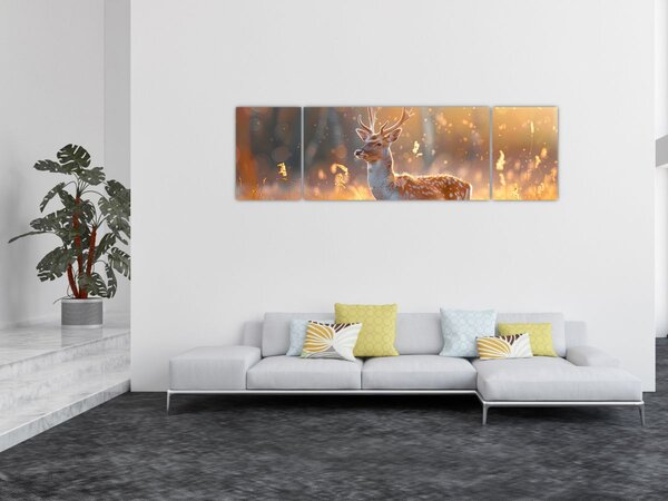 Obraz - Jelen v poli (170x50 cm)