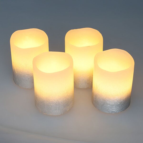 SOLIGHT Sada 4 LED svíček s časovačem 6,5cm, stříbrná barva, 4xCR2032