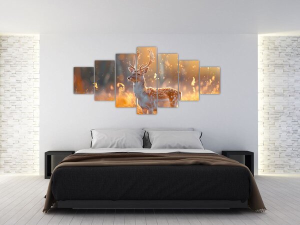 Obraz - Jelen v poli (210x100 cm)