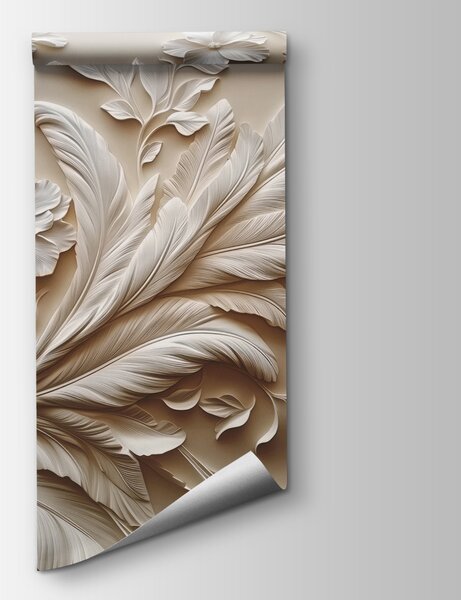 Fototapeta Bílý květinový vzor na zdi, 3D květinové fototapety, Populární fototapety, w01356 - Tapeko.co.cz