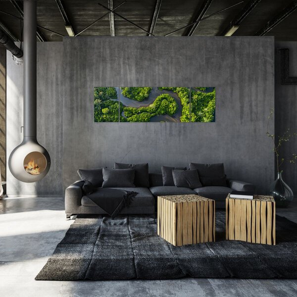Obraz - Lesní krajina s řekou (170x50 cm)