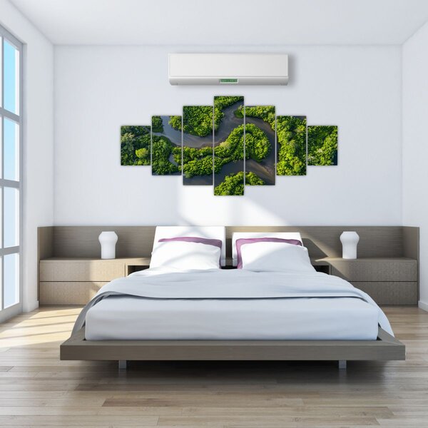 Obraz - Lesní krajina s řekou (210x100 cm)