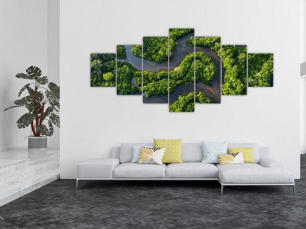 Obraz - Lesní krajina s řekou (210x100 cm)