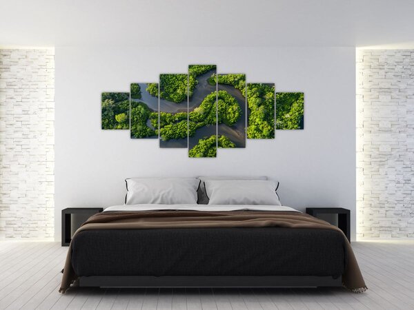 Obraz - Lesní krajina s řekou (210x100 cm)