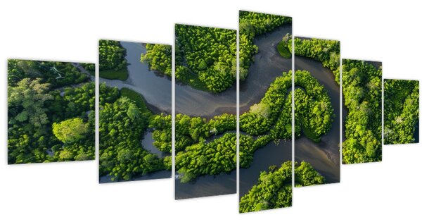 Obraz - Lesní krajina s řekou (210x100 cm)