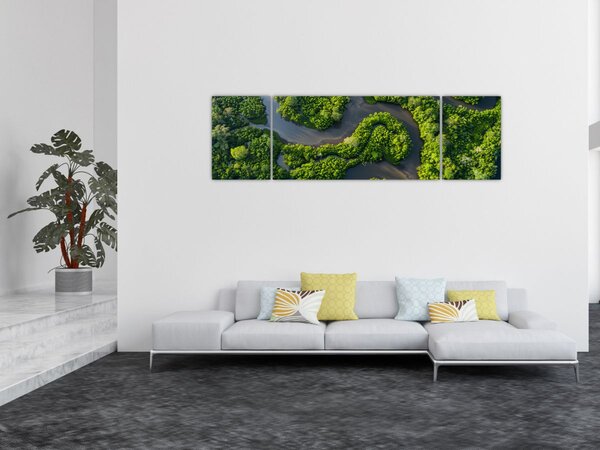 Obraz - Lesní krajina s řekou (170x50 cm)