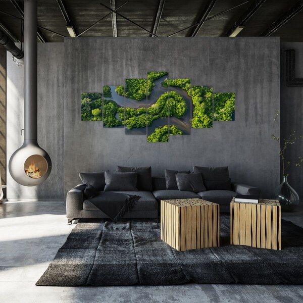 Obraz - Lesní krajina s řekou (210x100 cm)