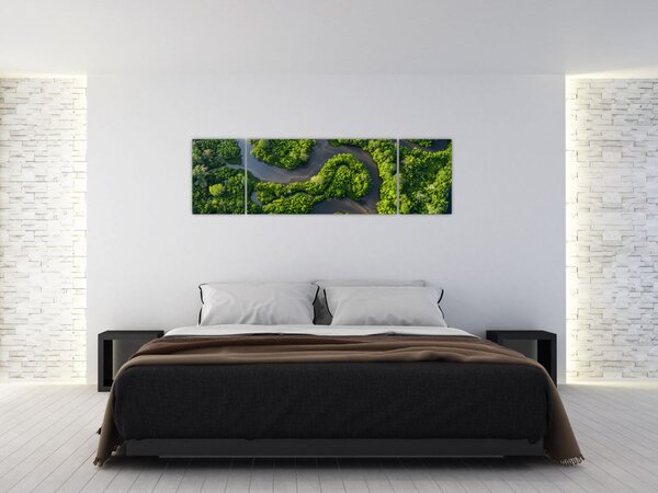 Obraz - Lesní krajina s řekou (170x50 cm)
