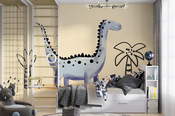 Fototapeta Kreslený dinosaurus s rostlinami a květinami, Fototapety s dinosaury, Populární fototapety, w01357v2 - Tapeko.co.cz
