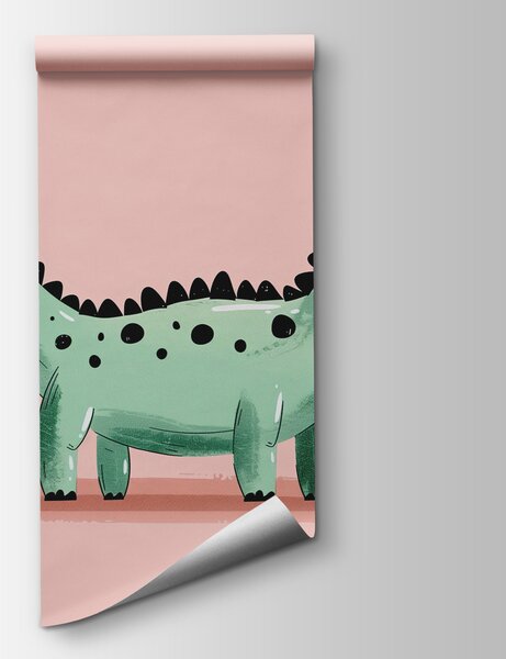 Fototapeta Kreslený dinosaurus s rostlinami a listy, Fototapety s dinosaury, Populární fototapety, w01357 - Tapeko.co.cz