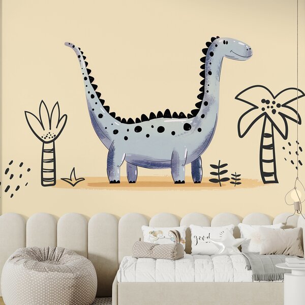 Fototapeta Kreslený dinosaurus s rostlinami a květinami, Fototapety s dinosaury, Populární fototapety, w01357v2 - Tapeko.co.cz