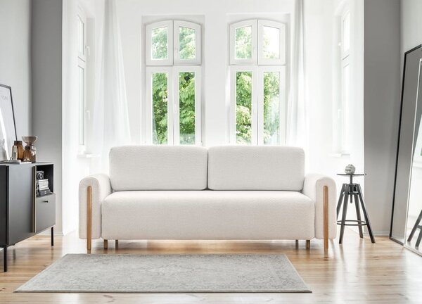 Krémová rozkládací/s úložným prostorem pohovka z textilie bouclé 244 cm Arcadova – ELTAP