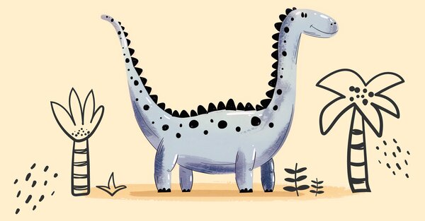 Fototapeta Kreslený dinosaurus s rostlinami a květinami, Fototapety s dinosaury, Populární fototapety, w01357v2 - Tapeko.co.cz