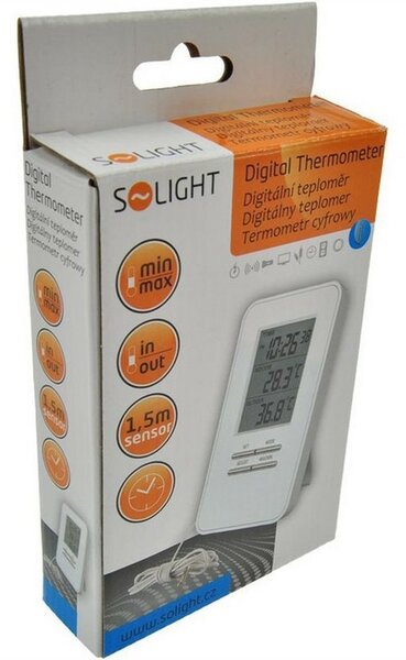 SOLIGHT Digitální teploměr, teplota, velký displej, datum, čas, bílý