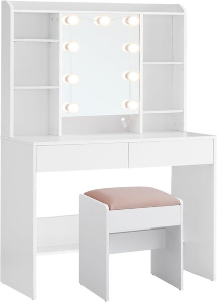 Toaletní stolek se zrcadlem, LED osvětlením a taburetkou RDT726W01