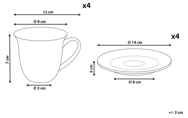 Sada 4 šálků s podšálky ELDERBERRY Porcelán Bílá
