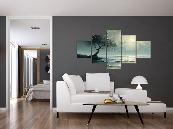 Obraz - Olejomalba stromu s oceánem (125x70 cm)