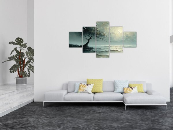 Obraz - Olejomalba stromu s oceánem (125x70 cm)