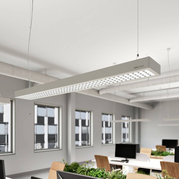 Arcchio Susi LED kancelářská závěsná lampa, stříbrná, 120 cm, 4000K, DALI, stmívatelný, Hliník / šedá / zinek, Pracovna / kancelář, Hliník, Moderní