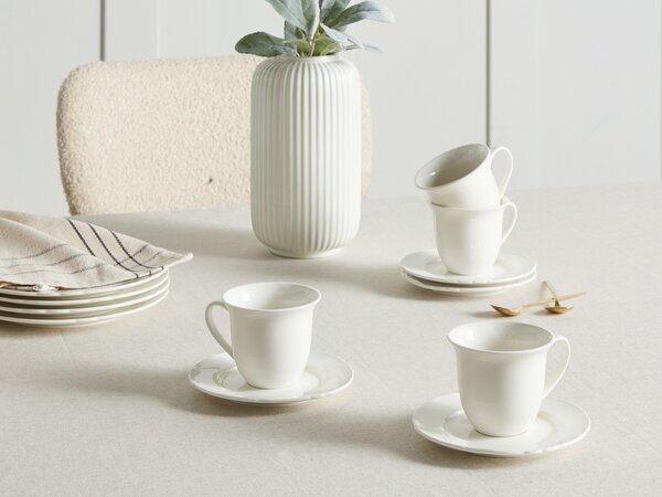 Sada 4 šálků s podšálky ELDERBERRY Porcelán Bílá