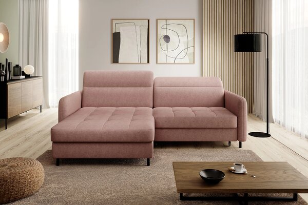 Elegantní rozkládací sedací souprava ZULEYKA - růžová, levý roh
