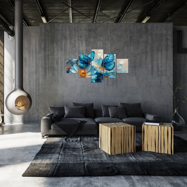 Obraz - Modří motýli (125x70 cm)