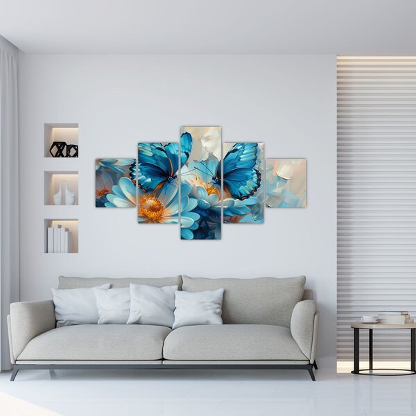 Obraz - Modří motýli (125x70 cm)
