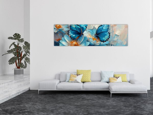 Obraz - Modří motýli (170x50 cm)