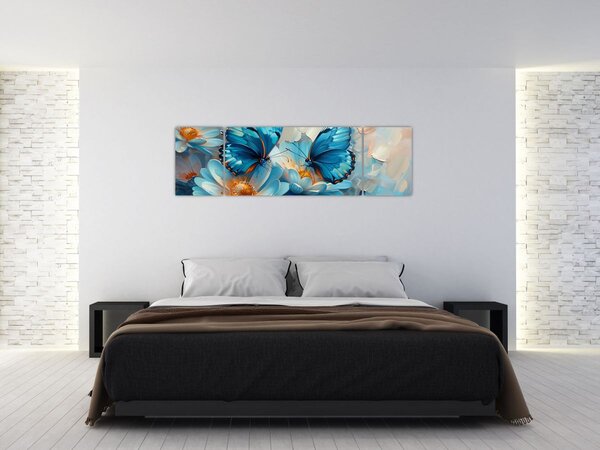 Obraz - Modří motýli (170x50 cm)