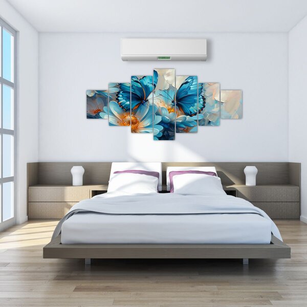 Obraz - Modří motýli (210x100 cm)