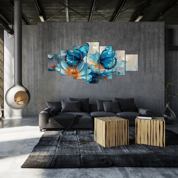 Obraz - Modří motýli (210x100 cm)
