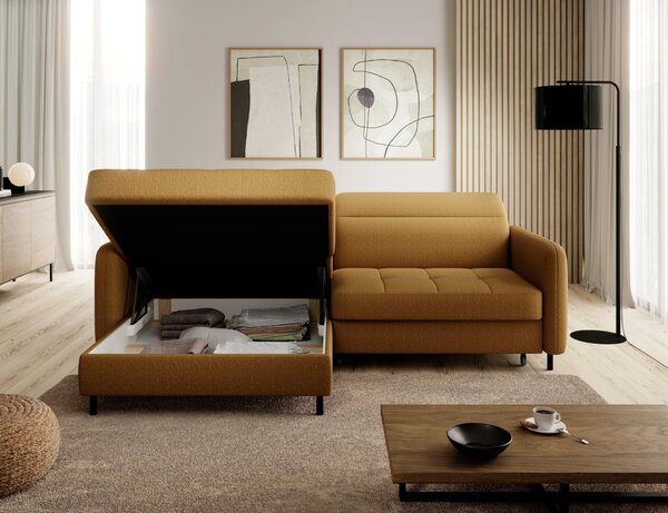 Elegantní rozkládací sedací souprava ZULEYKA - hořčicová, levý roh