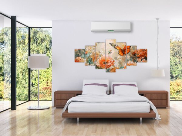 Obraz - Motýl a květy, olejomalba (210x100 cm)