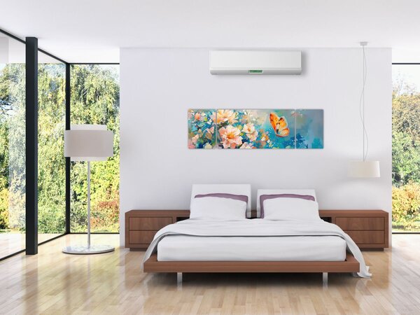 Obraz - Motýl a květy, olejomalba II. (170x50 cm)