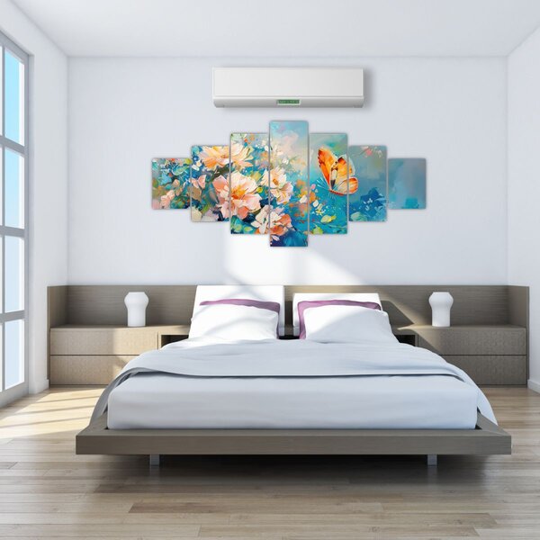 Obraz - Motýl a květy, olejomalba II. (210x100 cm)