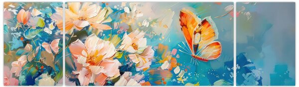 Obraz - Motýl a květy, olejomalba II. (170x50 cm)